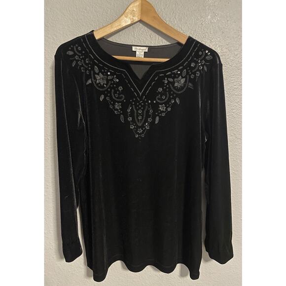 Bechamel Womens Top Large Black Floral Embroidered Velvet Whimsigoth Witchy Y2K - Picture 1 of 7